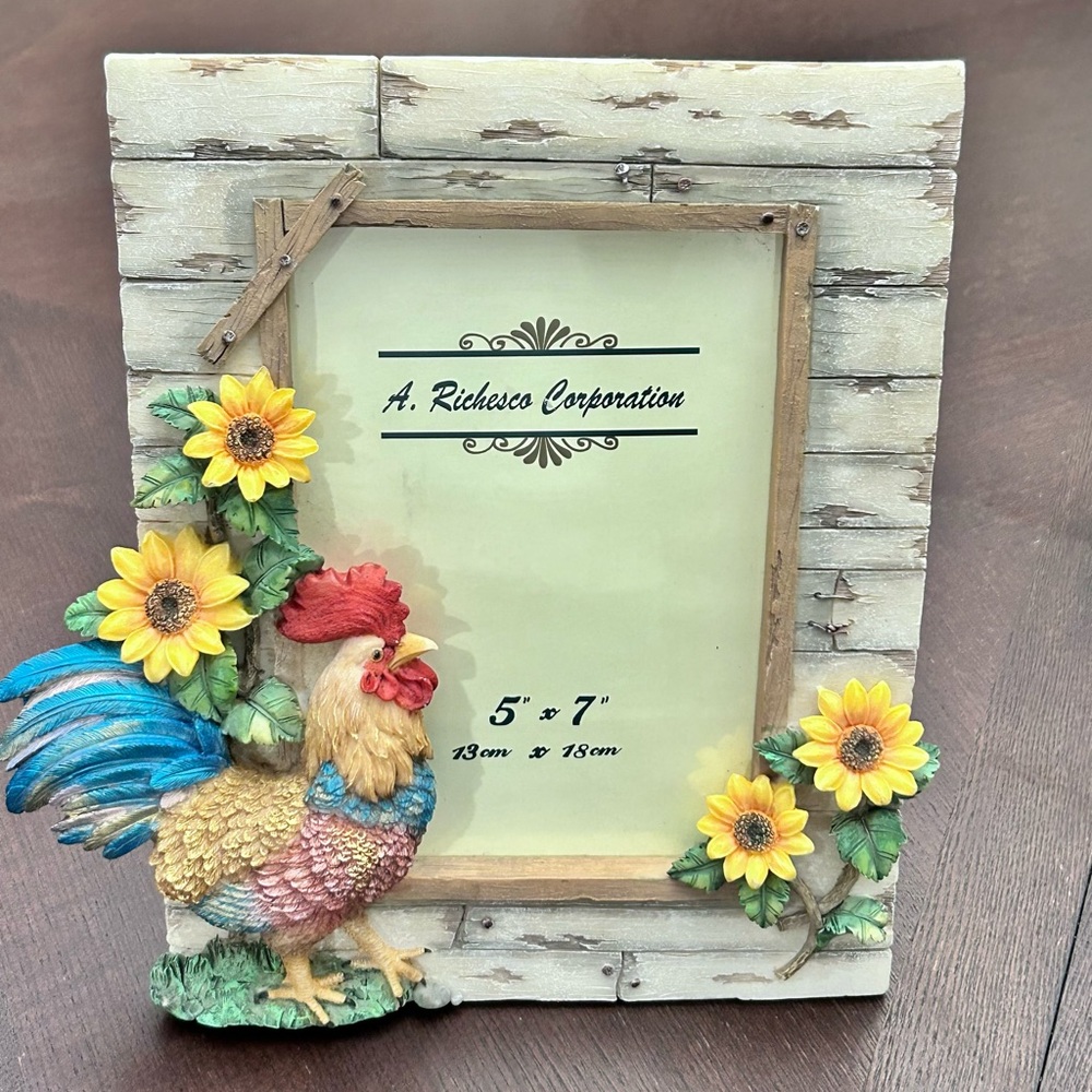VTG A. Richesco Corporation Rooster Sunflower Resin 3D 5x7 Photo Frame Farmhouse